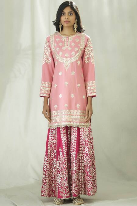 Heena Kochhar_Pink Chanderi Kurta Sharara Set_Online_at_Aza_Fashions