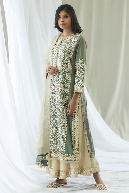 Heena Kochhar Green Chanderi Kurta Palazzo Set