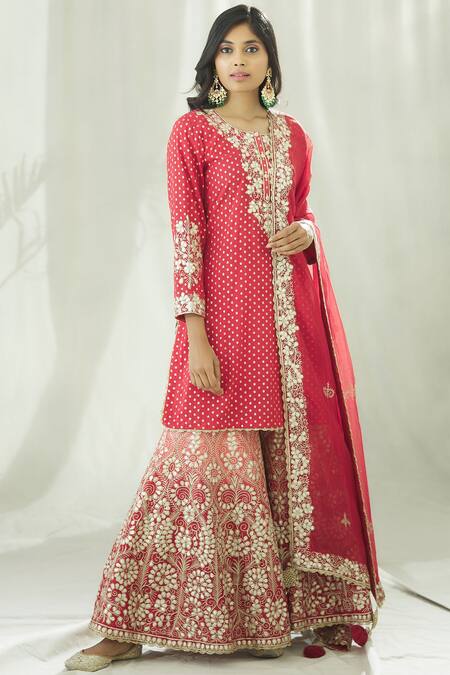 Heena Kochhar_Red Banarasi Chanderi Kurta Sharara Set_Online_at_Aza_Fashions