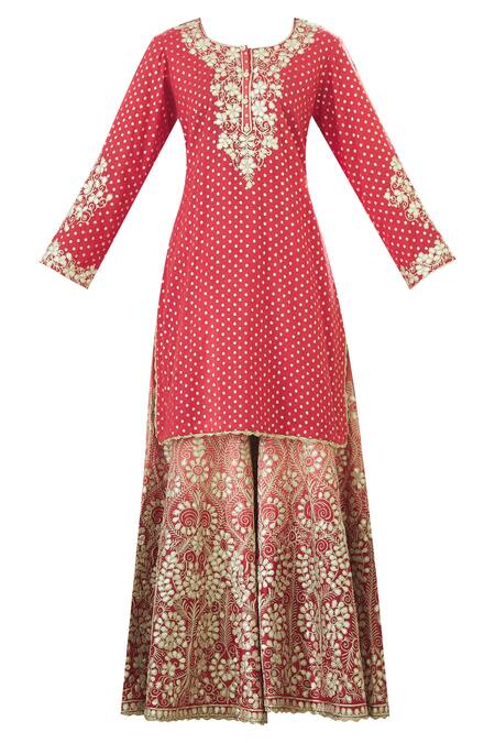 Buy_Heena Kochhar_Red Banarasi Chanderi Kurta Sharara Set_Online_at_Aza_Fashions