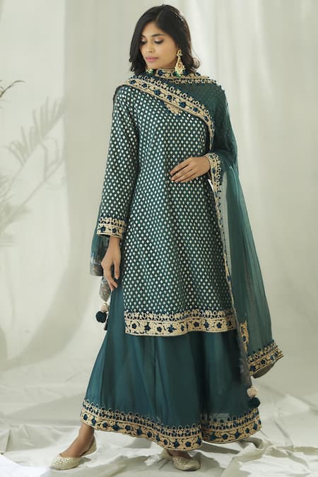 Heena Kochhar Blue Banarasi Chanderi Kurta Set