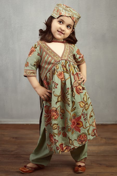 Torani Blue Chanderi, Cotton Embroidery Printed Kurta Set