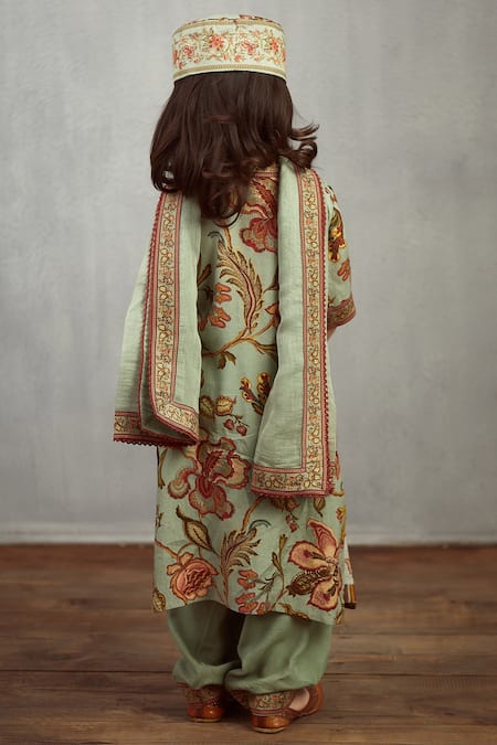 Shop Torani Blue Chanderi, Cotton Embroidery Printed Kurta Set at Aza Fashions Shop_Torani_Blue Chanderi, Cotton Embroidery Printed Kurta Set _at_Aza_Fashions