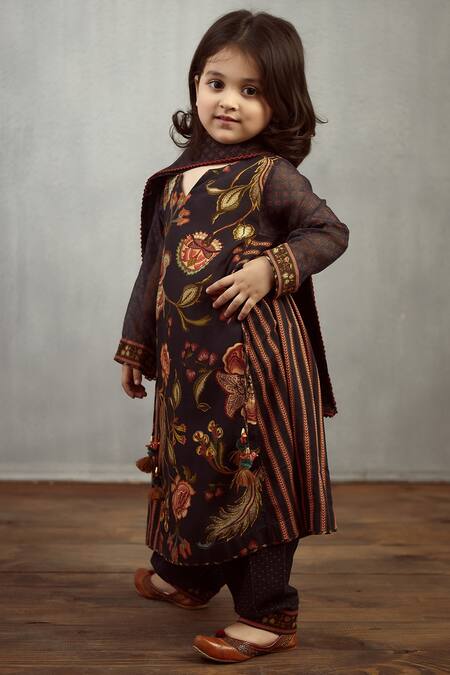 Shop Torani Black Chanderi, Cotton Printed Kurta Set Online at Aza Fashions Shop_Torani_Black Chanderi, Cotton Printed Kurta Set_Online_at_Aza_Fashions