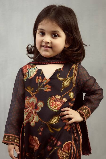 Torani Black Chanderi, Cotton Printed Kurta Set at Aza Fashions Torani_Black Chanderi, Cotton Printed Kurta Set_at_Aza_Fashions
