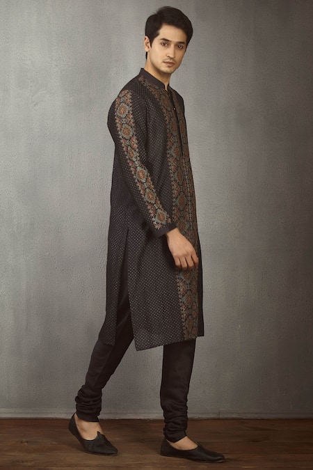 Torani_Black Chanderi Kurta_Online_at_Aza_Fashions