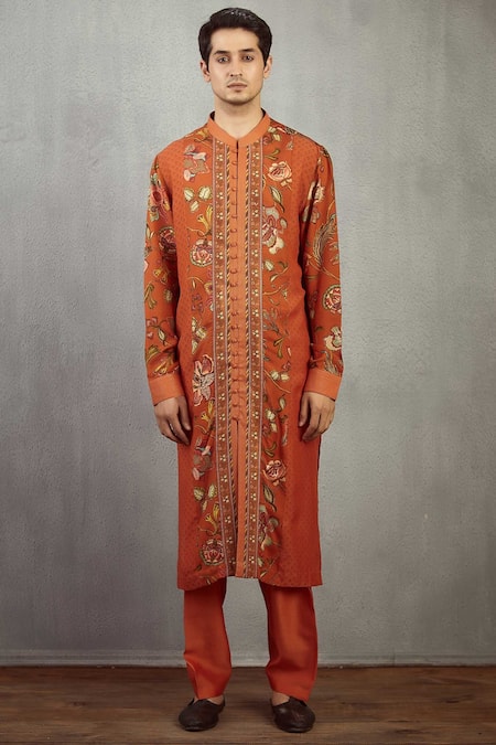 Torani Orange Chanderi Printed Kurta Set