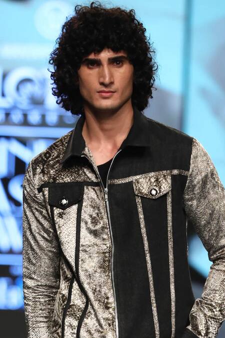 Manoviraj Khosla_Grey Velvet Printed Jacket_Online_at_Aza_Fashions