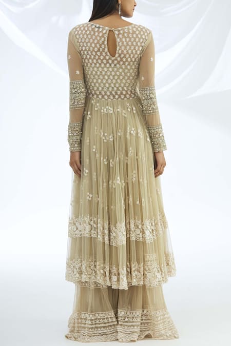 Shop Astha Narang Beige Net Round Embroidered Anarkali Palazzo Set at Aza Fashions Shop_Astha Narang_Beige Net Round Embroidered Anarkali Palazzo Set _at_Aza_Fashions