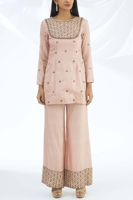 Buy Astha Narang Pink Cotton, Chanderi Silk Round Kurta Palazzo Set Online at Aza Fashions Buy_Astha Narang_Pink Cotton, Chanderi Silk Round Kurta Palazzo Set _Online_at_Aza_Fashions
