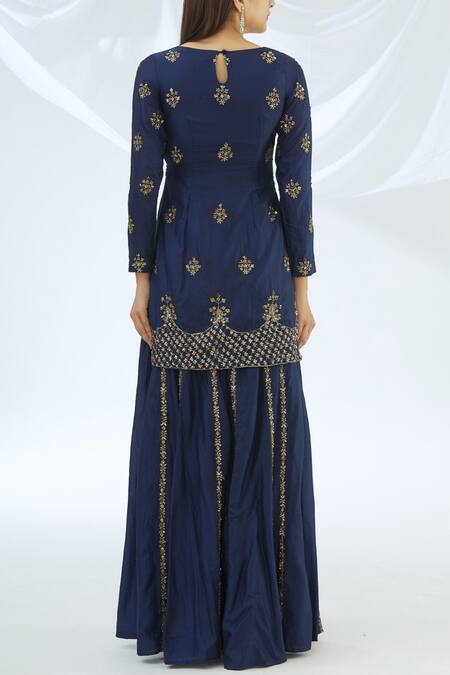 Astha Narang Blue Silk, Organza Round Kurta Gharara Set Online at Aza Fashions Astha Narang_Blue Silk, Organza Round Kurta Gharara Set _Online_at_Aza_Fashions