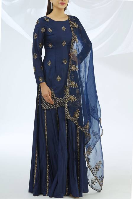 Buy Astha Narang Blue Silk, Organza Round Kurta Gharara Set Online at Aza Fashions Buy_Astha Narang_Blue Silk, Organza Round Kurta Gharara Set _Online_at_Aza_Fashions