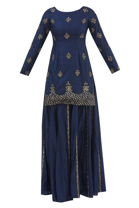 Shop Astha Narang Blue Silk, Organza Round Kurta Gharara Set Online at Aza Fashions Shop_Astha Narang_Blue Silk, Organza Round Kurta Gharara Set _Online_at_Aza_Fashions