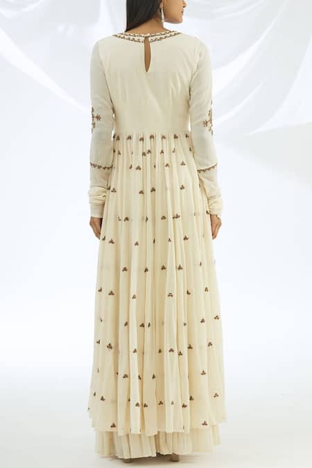 Shop Astha Narang White Cotton, Chanderi Silk Round Anarkali Sharara Set at Aza Fashions Shop_Astha Narang_White Cotton, Chanderi Silk Round Anarkali Sharara Set _at_Aza_Fashions