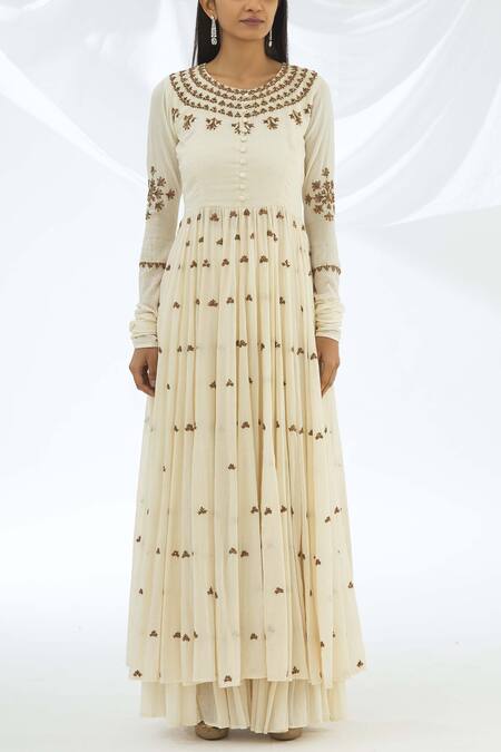 Buy Astha Narang White Cotton, Chanderi Silk Round Anarkali Sharara Set Online at Aza Fashions Buy_Astha Narang_White Cotton, Chanderi Silk Round Anarkali Sharara Set _Online_at_Aza_Fashions