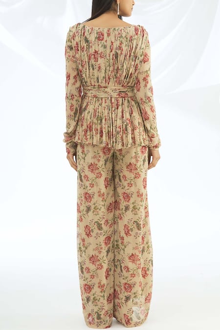 Shop Astha Narang Beige Sweetheart Neck Printed Jumpsuit With Jacket at Aza Fashions Shop_Astha Narang_Beige Sweetheart Neck Printed Jumpsuit With Jacket _at_Aza_Fashions