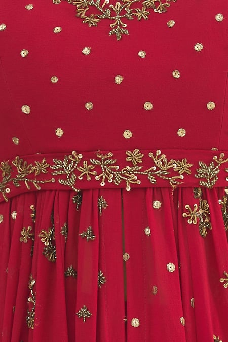 Astha Narang Red Georgette V Neck Embroidered Anarkali Set at Aza Fashions Astha Narang_Red Georgette V Neck Embroidered Anarkali Set _at_Aza_Fashions