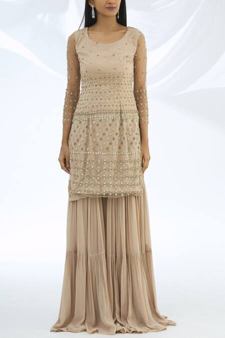 Buy Astha Narang Pink Kurta And Dupatta Net Sharara Georgette Round Embroidered Set Online at Aza Fashions Buy_Astha Narang_Pink Kurta And Dupatta Net Sharara Georgette Round Embroidered Set _Online_at_Aza_Fashions