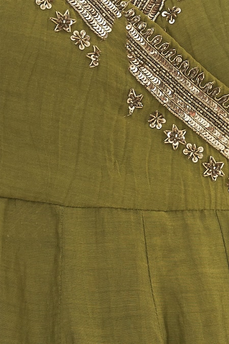 Astha Narang Green Cotton, Chanderi Silk V Neck Kurta Sharara Set at Aza Fashions Astha Narang_Green Cotton, Chanderi Silk V Neck Kurta Sharara Set _at_Aza_Fashions