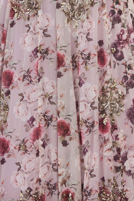 ASTHA NARANG_Purple Blouse And Lehenga Georgette Dupatta Net Round Printed Set_at_Aza_Fashions