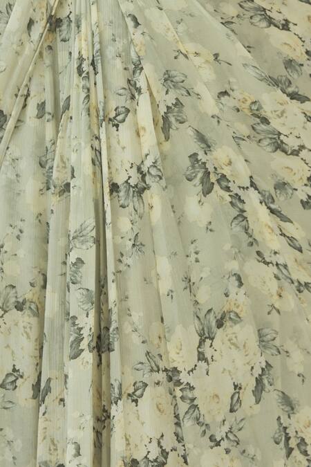 Astha Narang_Green Crepe, Chiffon Round Printed Pre-draped Saree With Blouse _at_Aza_Fashions