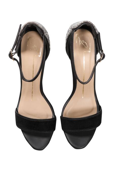 Shop Nidhi Bhandari Black Embellishment Stilettos With Ankle Strap at Aza Fashions Shop_Nidhi Bhandari_Black Embellishment Stilettos With Ankle Strap_at_Aza_Fashions