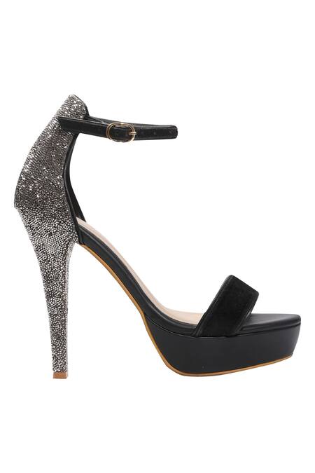 Nidhi Bhandari Black Embellishment Stilettos With Ankle Strap Online at Aza Fashions Nidhi Bhandari_Black Embellishment Stilettos With Ankle Strap_Online_at_Aza_Fashions