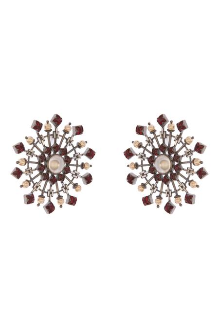 Confluence_Silver Plated Swarovski Crystals Tarun Tahiliani Studs_Online_at_Aza_Fashions