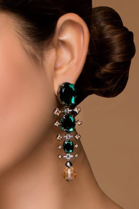 Confluence Silver Plated Swarovski Crystals Tarun Tahiliani Long Earrings