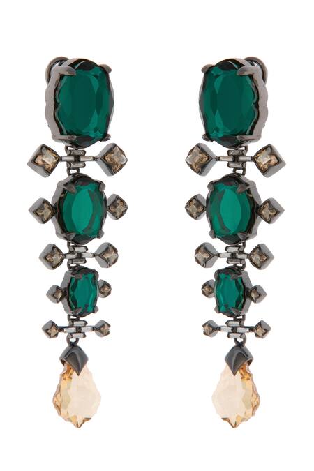 Confluence_Silver Plated Swarovski Crystals Tarun Tahiliani Long Earrings_Online_at_Aza_Fashions