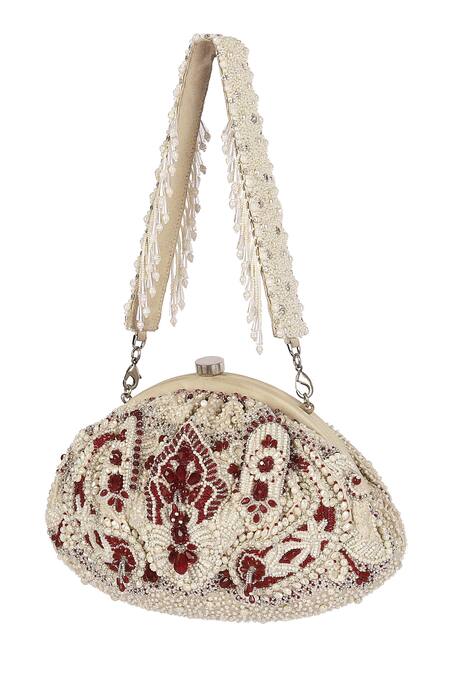 Lovetobag_Ivory Embroidered Bijoux Embellished Pouch _Online_at_Aza_Fashions
