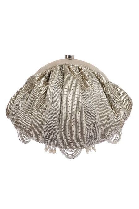 Lovetobag Silver Luminous Japanese Micro Bead And Baroque Pearl Embellishment Ruche Clutch Online at Aza Fashions Lovetobag_Silver Luminous Japanese Micro Bead And Baroque Pearl Embellishment Ruche Clutch _Online_at_Aza_Fashions