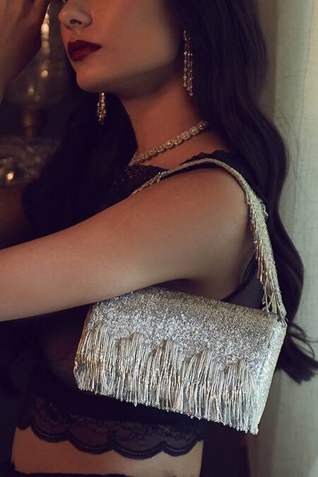 Lovetobag Silver Embellished Clutch