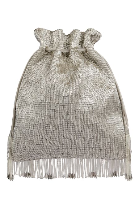 Buy_Lovetobag_Silver Japanese Micro Bead Firante Potli With Handle _Online_at_Aza_Fashions