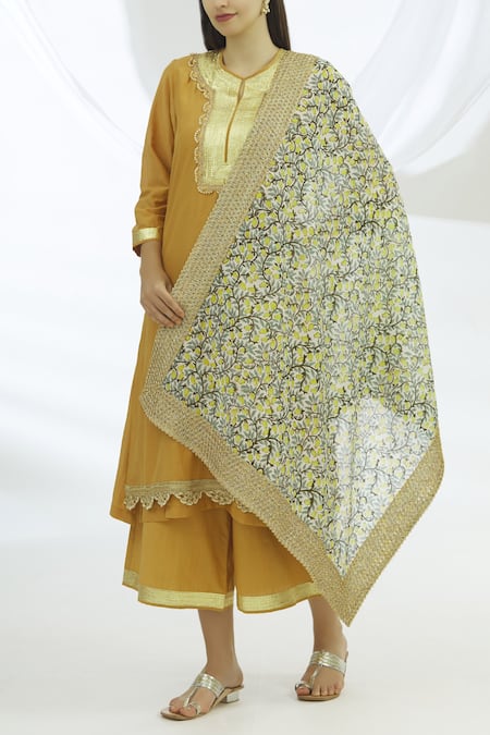 Amrita Artisanal Clothing_Yellow Cotton Silk Kurta Palazzo Set_Online_at_Aza_Fashions