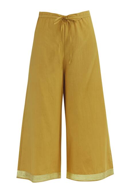 Shop_Amrita Artisanal Clothing_Yellow Cotton Silk Kurta Palazzo Set_Online_at_Aza_Fashions