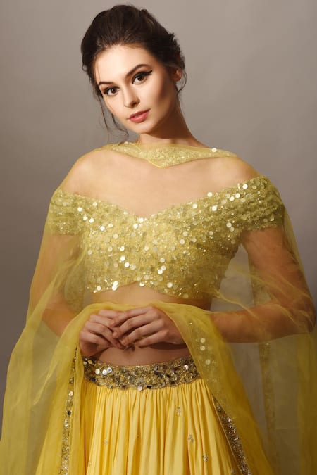 Mani Bhatia_Yellow Cotton Silk Embellished Lehenga Skirt _Online_at_Aza_Fashions