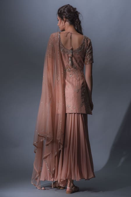 Shop_Mani Bhatia_Brown V Neck Embellished Kurta Set _at_Aza_Fashions