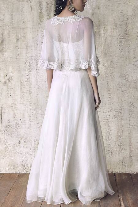 Shop Himani & Anjali Shah Beige Net Embroidered Cape Lehenga Set at Aza Fashions Shop_Himani & Anjali Shah_Beige Net Embroidered Cape Lehenga Set_at_Aza_Fashions