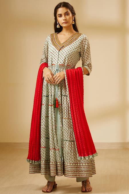 Shyam Narayan Prasad Block Print Anarkali Set 
