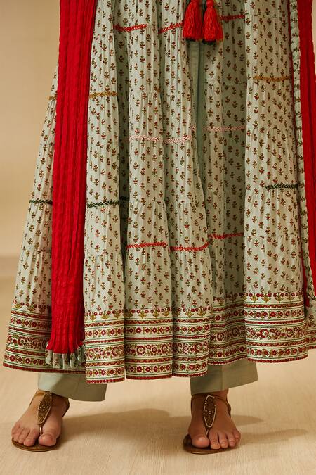 Shop Shyam Narayan Prasad Blue Silk Block Print Anarkali Set Online at Aza Fashions Shop_Shyam Narayan Prasad_Blue Silk Block Print Anarkali Set _Online_at_Aza_Fashions