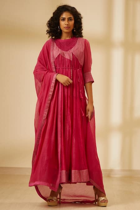 Shyam Narayan Prasad Pink Chanderi Anarkali Set