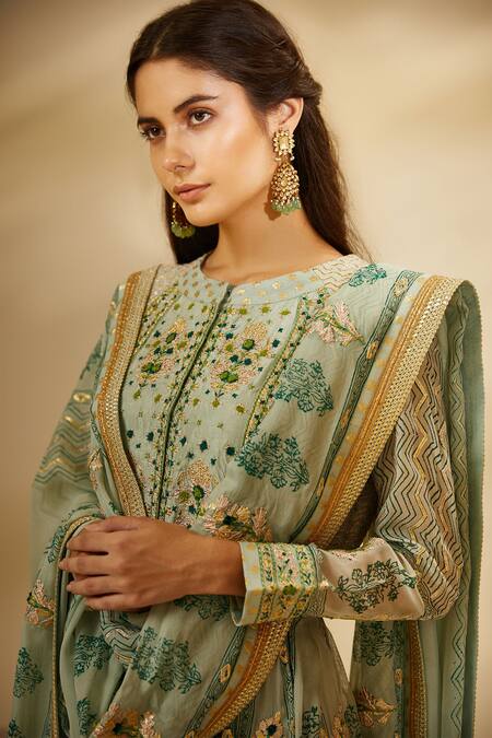 Buy_Shyam Narayan Prasad_Green Silk, Georgette Round Anarkali Set _Online_at_Aza_Fashions
