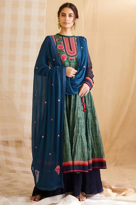 Shyam Narayan Prasad Chanderi Printed Anarkali Set 