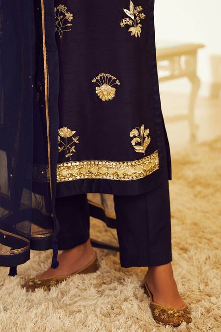 Shop Shyam Narayan Prasad Blue Silk Embroidered Kurta Set Online at Aza Fashions Shop_Shyam Narayan Prasad_Blue Silk Embroidered Kurta Set_Online_at_Aza_Fashions