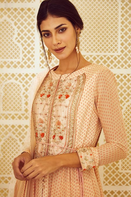 Buy Shyam Narayan Prasad Beige Silk Round Block Printed Anarkali Set Online at Aza Fashions Buy_Shyam Narayan Prasad_Beige Silk Round Block Printed Anarkali Set _Online_at_Aza_Fashions
