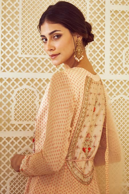 Shop Shyam Narayan Prasad Beige Silk Round Block Printed Anarkali Set Online at Aza Fashions Shop_Shyam Narayan Prasad_Beige Silk Round Block Printed Anarkali Set _Online_at_Aza_Fashions