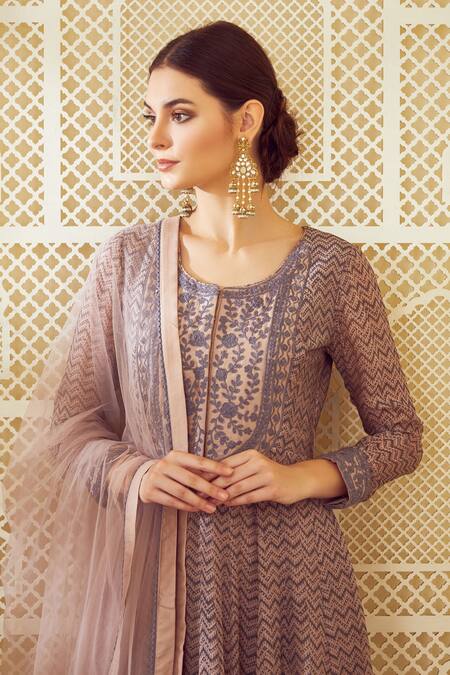 Buy Shyam Narayan Prasad Pink Georgette Round Block Print Anarkali Set Online at Aza Fashions Buy_Shyam Narayan Prasad_Pink Georgette Round Block Print Anarkali Set _Online_at_Aza_Fashions