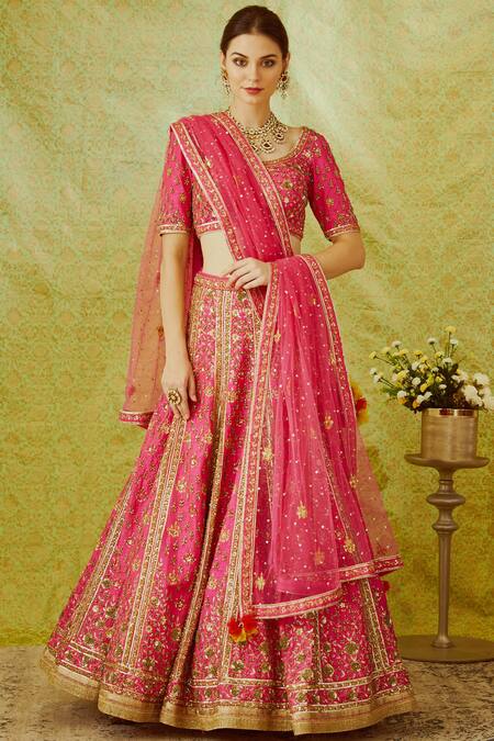 Shyam Narayan Prasad Pink Raw Silk Lehenga Set