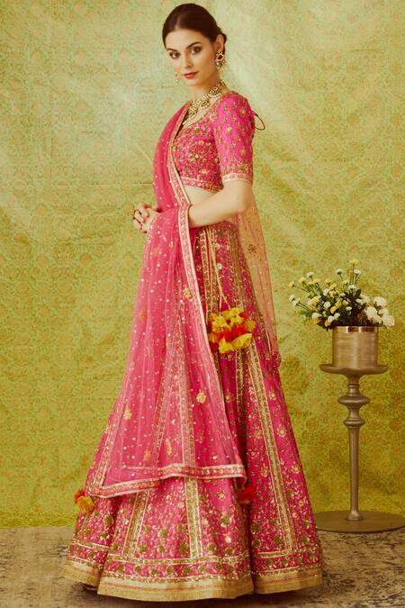 Shyam Narayan Prasad_Pink Raw Silk Lehenga Set_Online_at_Aza_Fashions